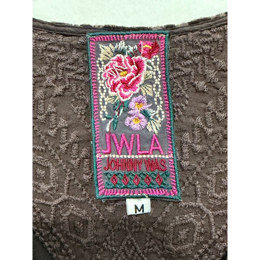 JWLA Johnny Was Embroidered Velvet Rayon Silk Tunic Top Brown Boho Festival - Picture 7 of 9